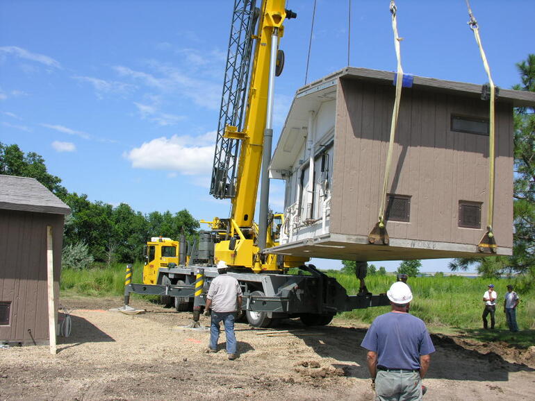 Setting of new bath/shower house at Old Marina Campgrounds